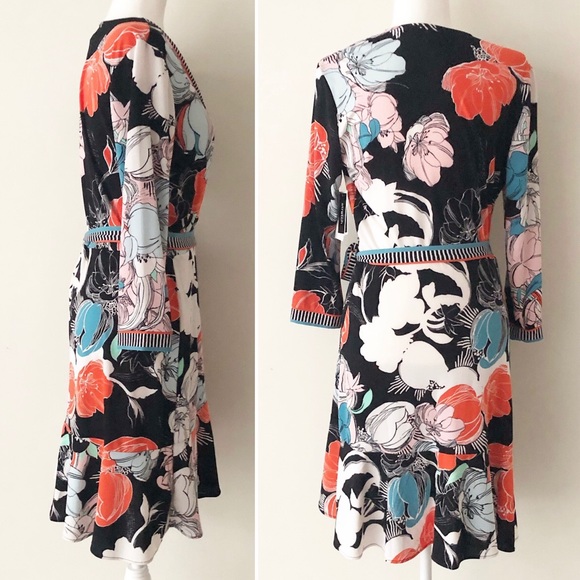 ECI | Floral Printed Faux Wrap Tie Waist Dress NWT - Picture 4 of 10